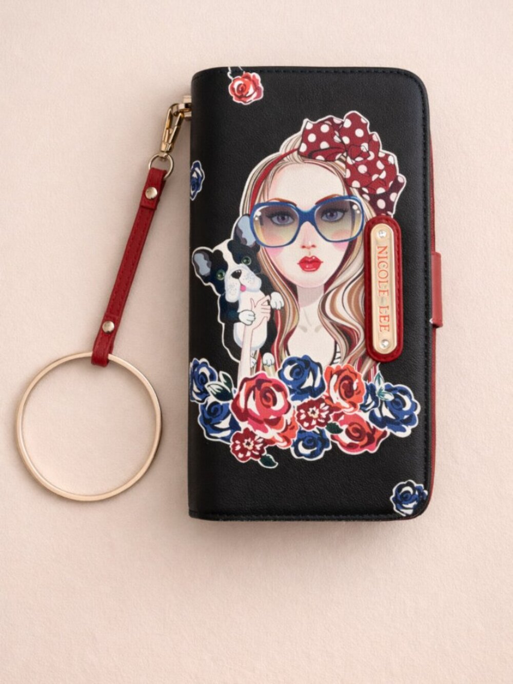 Nicole Lee Dollface Dog Floral Zip Around Wallet Wristlet Organizer